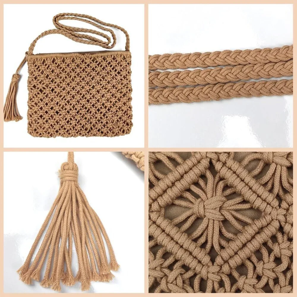 Boho Crossbody Handbag,Handwoven cotton rope Shoulder Bag,Summer Beach Clutches - Picture 4 of 6